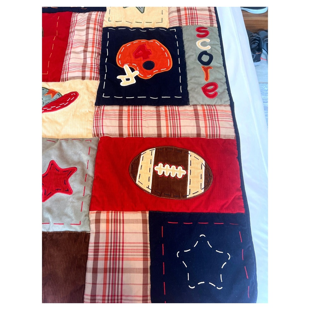 Kids Sports Patchwork Quilt Corduroy Plaid Blanket, Baseball, Football ,Soccer - Picture 7 of 16